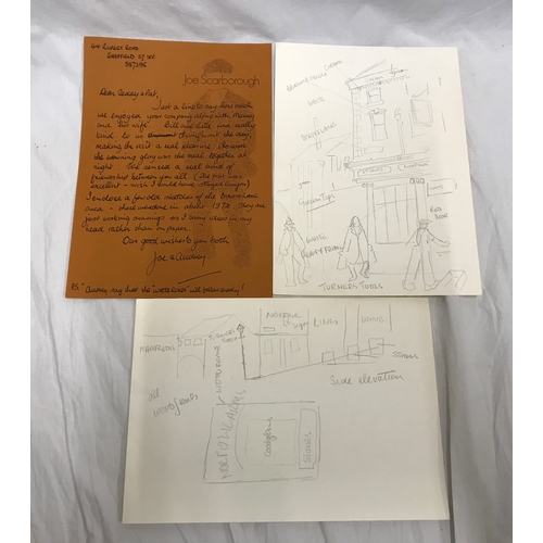 757A - Signed personal letter from Yorkshire artist Joe Scarborough with sketch drawings drawn circa 1972.