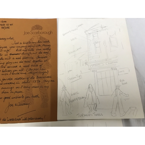 757A - Signed personal letter from Yorkshire artist Joe Scarborough with sketch drawings drawn circa 1972.