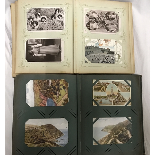 1253 - Two albums of postcards. 400 cards British topographical early 20thC, some photo cards and portrait ... 