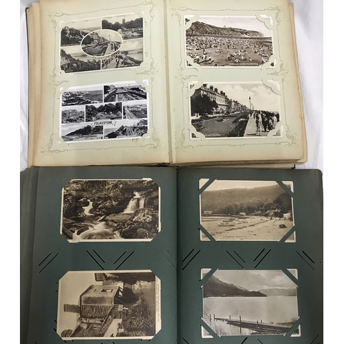 1253 - Two albums of postcards. 400 cards British topographical early 20thC, some photo cards and portrait ... 