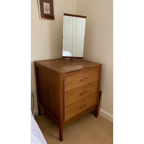 1609 - A Vanson 1960's bedroom suite. 111cms x 56 w x 74.5cms h. 3 height chest with mirror. 6 height chest... 