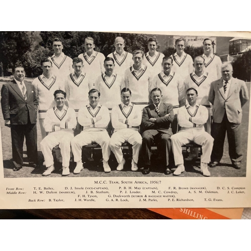 766 - Collection of cricket programmes and magazines, signed photos, MCC South Africa 1956, signed paper w... 