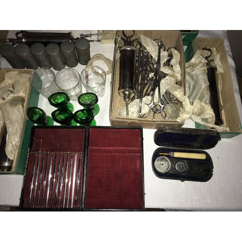 1212 - Vintage surgical equipment including WW II, cased ophthalmoscope Brady & Martin, surgical needles, a... 