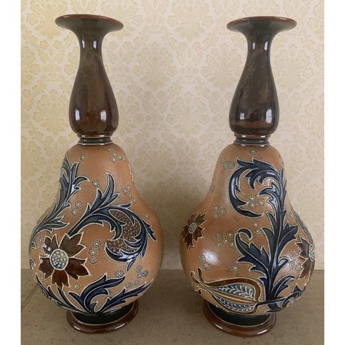 3 - Pair of Doulton Lambeth vases. 27.5cms h.