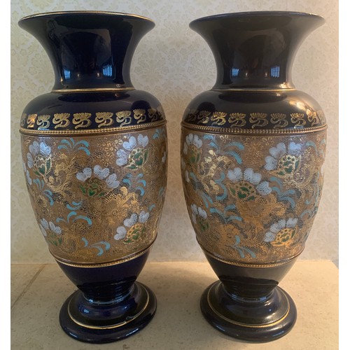 5 - Nineteenth century Doulton Slaters lace work decorated vases. 34cms h.