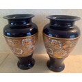 Pair of Doulton Slaters lace work decorated vases. 22cms h.