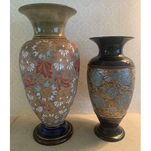 8 - Two Doulton Slater lace pattern vases. Tallest 34cms h.
