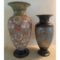 Two Doulton Slater lace pattern vases. Tallest 34cms h.