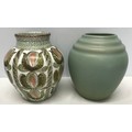 Denby stoneware Glyn Colledge design vase a/f. 23cm H and another green glaze stoneware vase 22cm H.