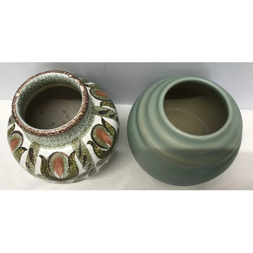 10 - Denby stoneware Glyn Colledge design vase a/f. 23cm H and another green glaze stoneware vase 22cm H.