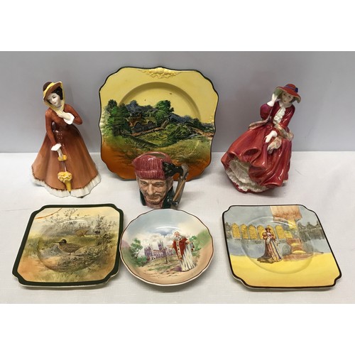 14 - Selection of Royal Doulton.Two figurines, Julia HN2705 20cm h. Top 'O' the hill HN1834 19cm h.
Toby ... 