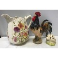 Mixed lot of Clarice Cliff Bizarre posy vase 10.5cm h. Babbacombe pottery cockerel 30cm h and a larg... 