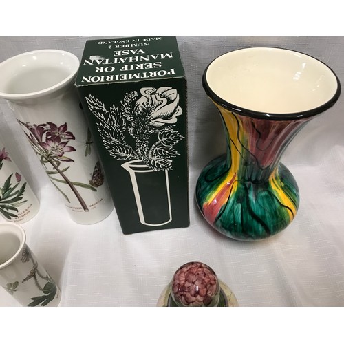28 - Pottery selection to include Portmeirion Botanic Gardens plate 31cm d, tall vase with box 23cm h, me... 