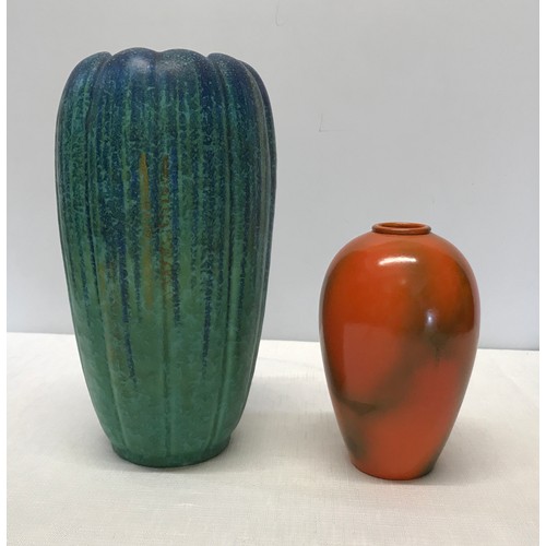 29 - Two Bretby Art Pottery vases one a small orange vase 16.5cm marked to base, made in England, the Bre... 