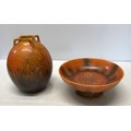 Two Royal Lancaster speckle orange glazed vase and bowl. Vase 23cm marked to base England x, Royal L... 