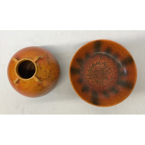 31 - Two Royal Lancaster speckle orange glazed vase and bowl. Vase 23cm marked to base England x, Royal L... 