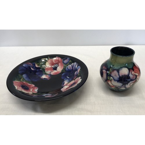 32 - Two Moorcroft pottery Anemone design vase and bowl. Vase 13cm with signature mark to base along with... 