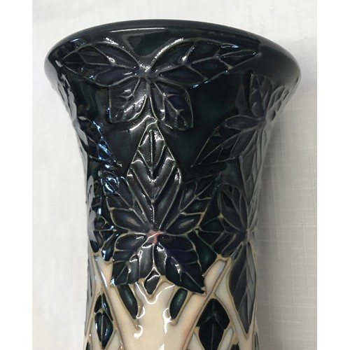 35 - A Moorcroft Sally Tuffin-Cluny design slender baluster vase of tree/forest design c1990 21cm. Marked... 