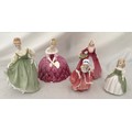 Five Royal Doulton figurines. Fair Lady HN2193 20cm h, Victoria HN2471 18cm h, Janet HN1537 18cm h, ... 