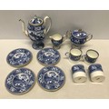 A Wedgwood blue and white part tea set. Country Cottage pattern. To include a teapot 18cm h, cream j... 