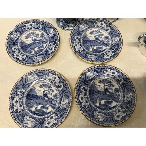54 - A Wedgwood blue and white part tea set. Country Cottage pattern. To include a teapot 18cm h, cream j... 