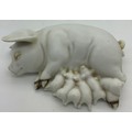 A ceramic recumbent pig suckling piglets. 15cms l.