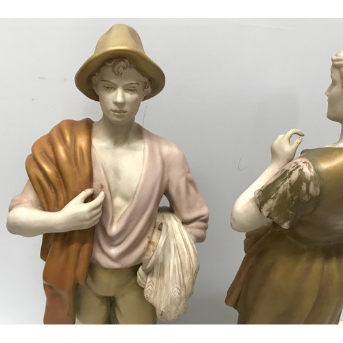 58 - A pair of Royal Dux figurines in Harvest Time. Male with wheat and female with apples. Approx. 54cm ... 