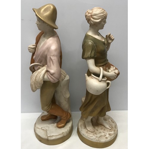 58 - A pair of Royal Dux figurines in Harvest Time. Male with wheat and female with apples. Approx. 54cm ... 