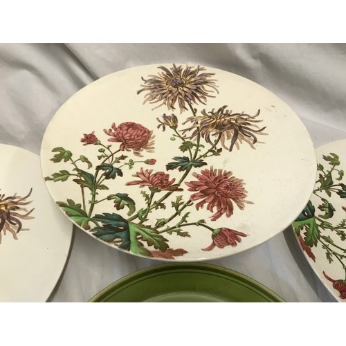 64 - Two Westhead Moore pottery plates and a cake stand 23.5cm w Chrysanthemum pattern and a set of three... 