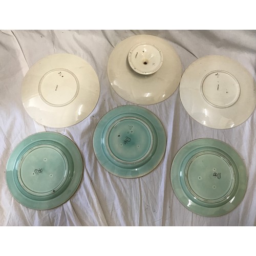 64 - Two Westhead Moore pottery plates and a cake stand 23.5cm w Chrysanthemum pattern and a set of three... 