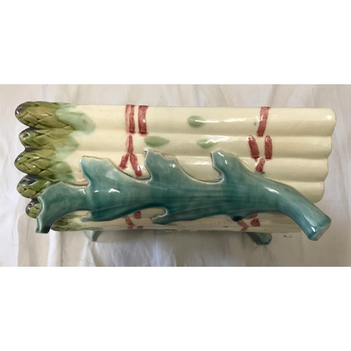 65 - Majolica pottery asparagus dish 26cm l x 10cm h