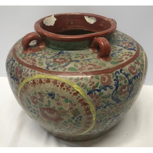 72 - Japanese floral painted pottery water pot of bulbous form 21cm h x 25cm w.