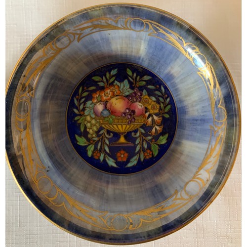 80 - Two Minton lustre bowls with interiors decorated with still lives. 11cms h.