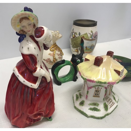 88 - A mixed selection to include a Royal Doulton figurine Christmas Morn HN1992, 18cms h, a Royal Worces... 