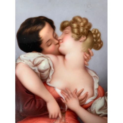 101 - A 19thC Continental hand painted porcelain plaque depicting lovers at 