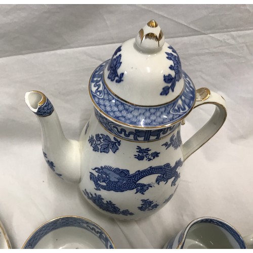 104 - A Booths blue and white part dinner and tea set to include a teapot, sugar, jug and 6 cups and sauce... 