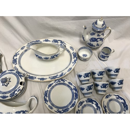 104 - A Booths blue and white part dinner and tea set to include a teapot, sugar, jug and 6 cups and sauce... 