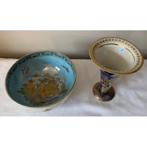 108 - A Carlton Ware lustre bowl 17.5cms d and a Carlton ware blue  lustre vase 16cms h.