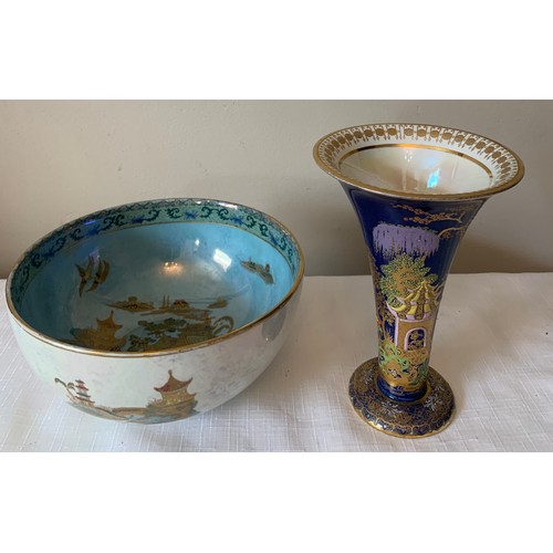 108 - A Carlton Ware lustre bowl 17.5cms d and a Carlton ware blue  lustre vase 16cms h.