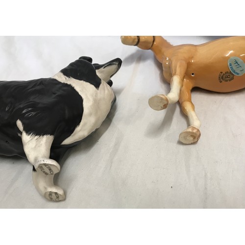 114 - A pottery selection to include a Beswick light brown horse 16.5cms , a Beswick black and white Colli... 