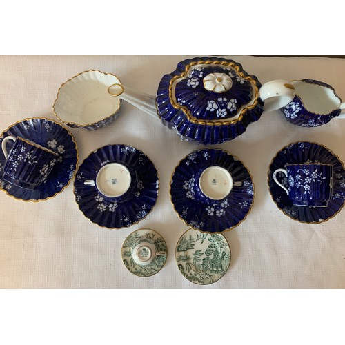 120 - A Copeland part tea set to include a teapot, 4 cups and saucers and sugar bowl together with a minia... 