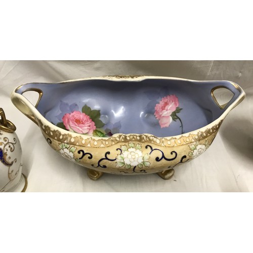 132 - A selection of Japanese  ceramics to include a Noritake rose pattern bowl 33cms x 21cms, a white vas... 