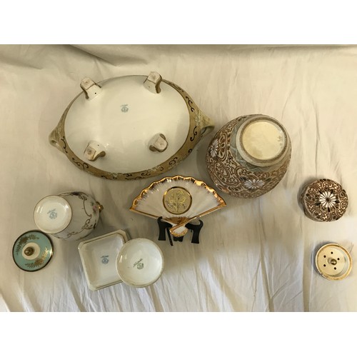 132 - A selection of Japanese  ceramics to include a Noritake rose pattern bowl 33cms x 21cms, a white vas... 