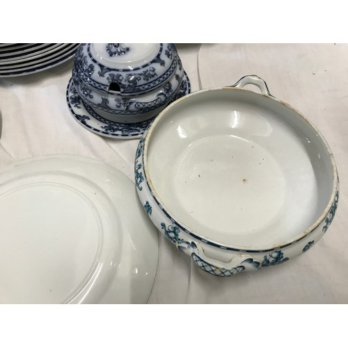 200 - Losol ware blue and white Beverley pattern dinner ware, meat plates 26cms, 41cms and 27cms w, 11 x d... 