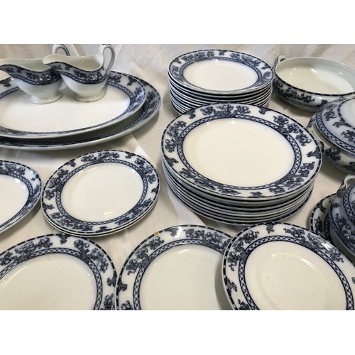 200 - Losol ware blue and white Beverley pattern dinner ware, meat plates 26cms, 41cms and 27cms w, 11 x d... 