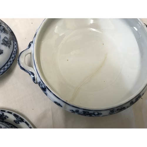 200 - Losol ware blue and white Beverley pattern dinner ware, meat plates 26cms, 41cms and 27cms w, 11 x d... 