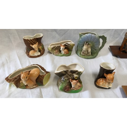 201 - Hornsea pottery selection to include brown and green condiments, egg cups and oil bottle, 6 animal p... 