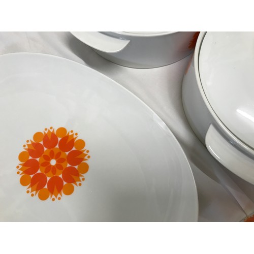 206 - Thomas Germany orange floral patterned tea and dinner wear to include 27 piece tea set, teapot, coff... 