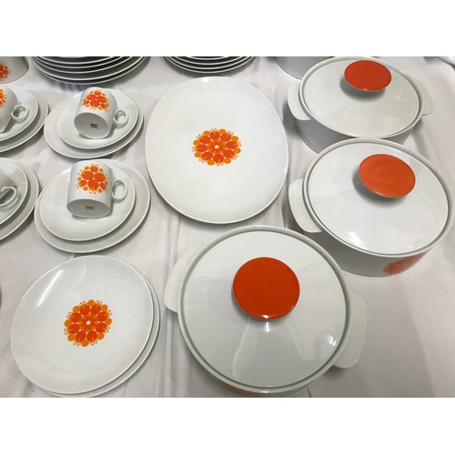 206 - Thomas Germany orange floral patterned tea and dinner wear to include 27 piece tea set, teapot, coff... 