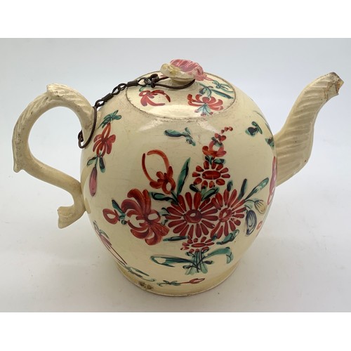 222 - An 18thC Creamware teapot a/f to spout. 18cms l x 11cms h.